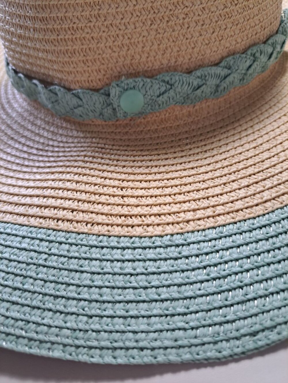 New Culturefly Wide Brim Sun Derby Hat Two-Tone Straw Hat Braided Accent Band - Picture 2 of 12